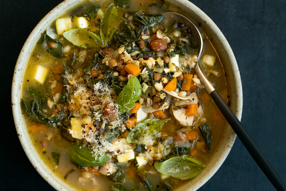 Chicken, Vegetable & Barley Soup with Fresh Basil & Lemon  |  Gather & Feast