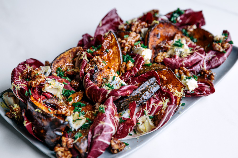 Roasted Pumpkin with Radicchio, Honey Toasted Walnuts & Warm Honey Dressing  |  Gather & Feast