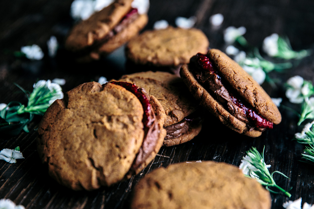 Vanilla Spelt Cookies with Avocado Chocolate Filling & Berry Chia Jam  |  Gather & Feast