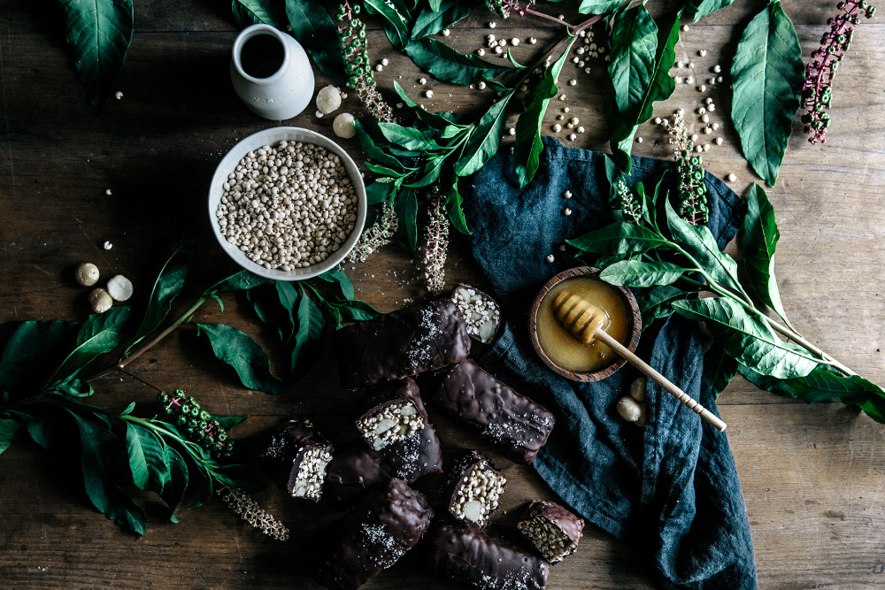 Salted Honey Millet & Macadamia Bars with Dark Chocolate  |  Gather & Feast