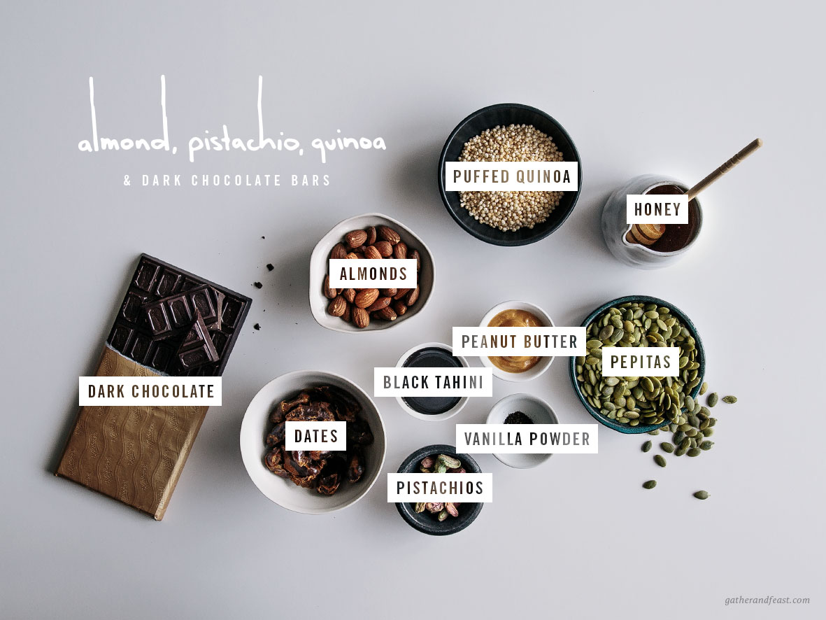 Almond, Pistachio & Quinoa Dark Chocolate Bars  |  Gather & Feast