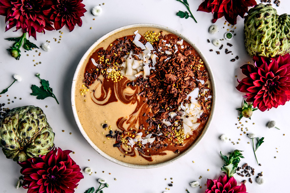 Cacao & Custard Apple Smoothie Bowl with Cacao Quinoa Granola  |  Gather & Feast