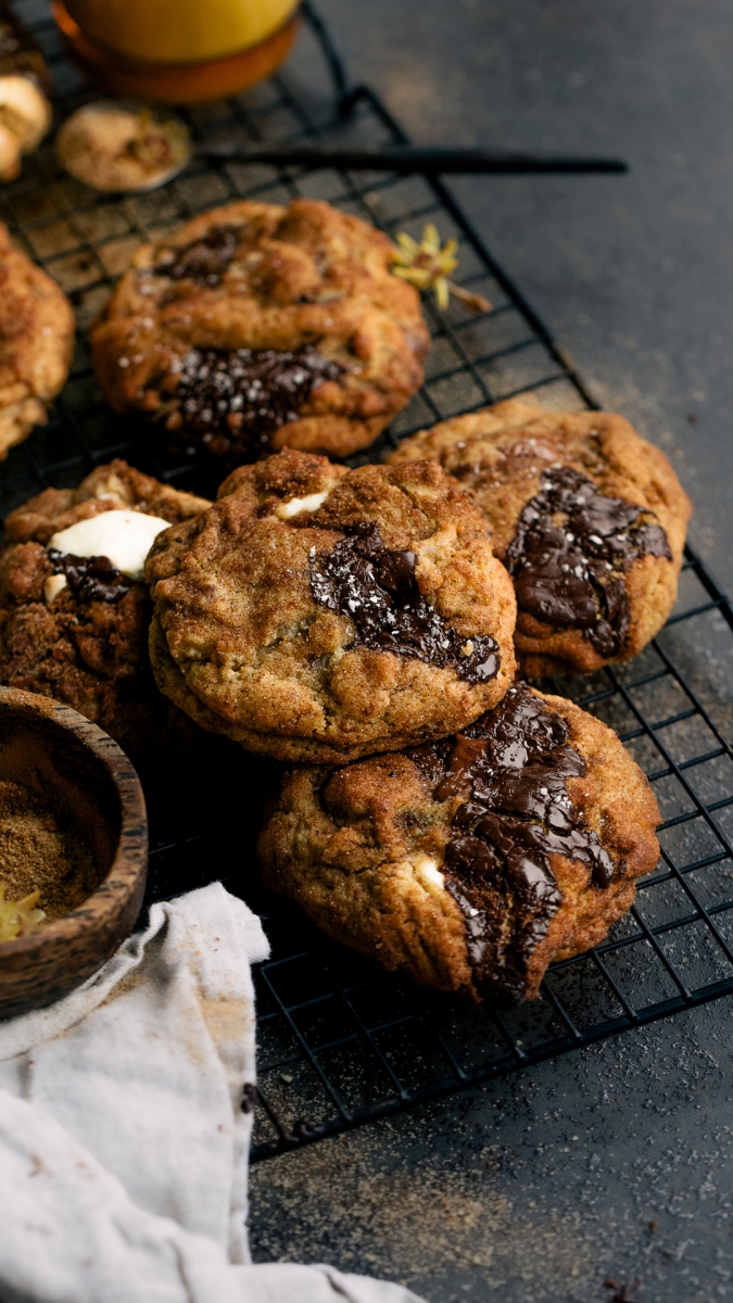 Cinnamon Sugar-Rolled Triple Chocolate Chunk Cookies  |  Gather & Feast