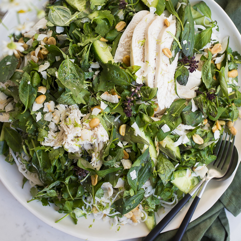 Coconut & Ginger Steamed Chicken with Fresh Herb & Noodle Salad