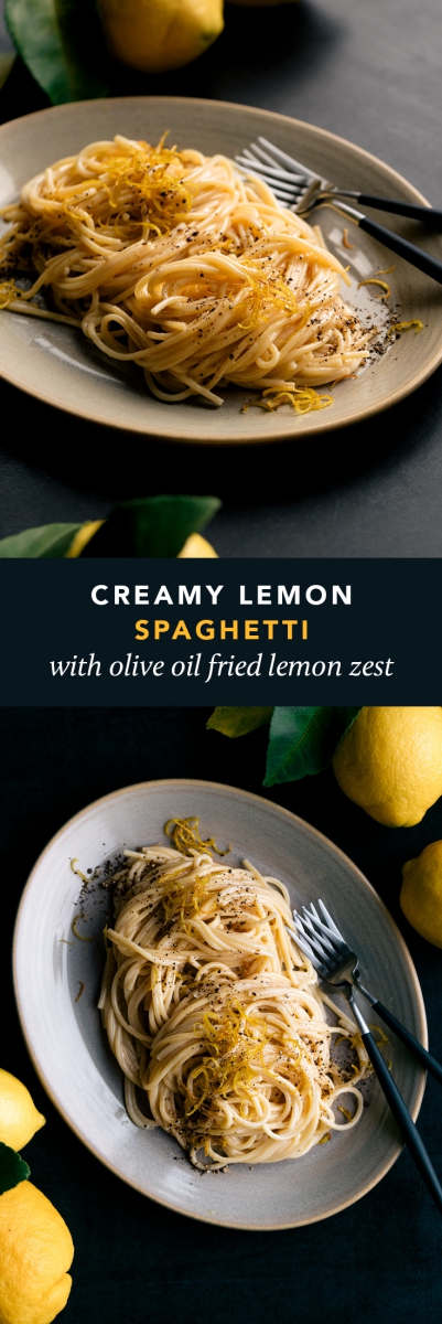 Creamy Lemon Spaghetti with Olive Oil Fried Lemon Zest  |  Gather & Feast