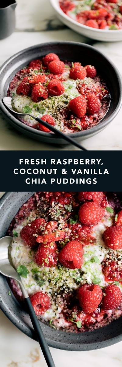 Fresh Raspberry, Coconut & Vanilla Chia Puddings  |  Gather & Feast