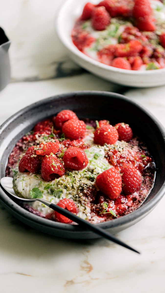 Fresh Raspberry, Coconut & Vanilla Chia Puddings  |  Gather & Feast