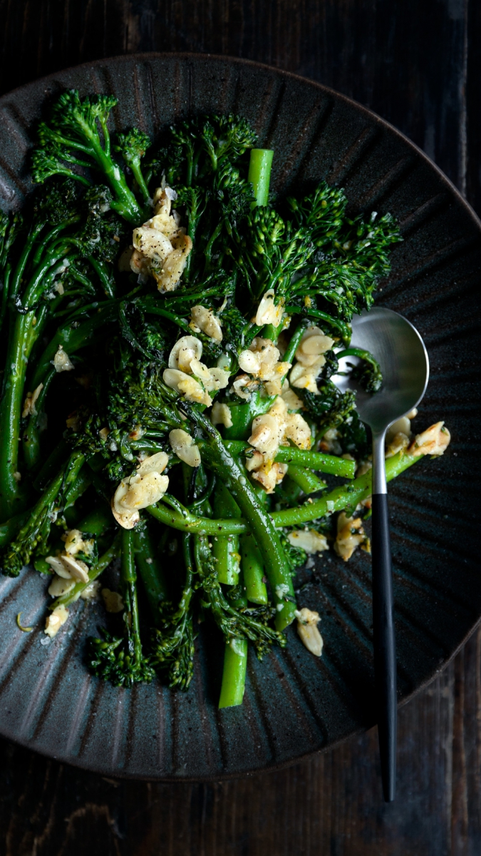 Garlic Butter Broccolini with Toasted Almonds  |  Gather & Feast