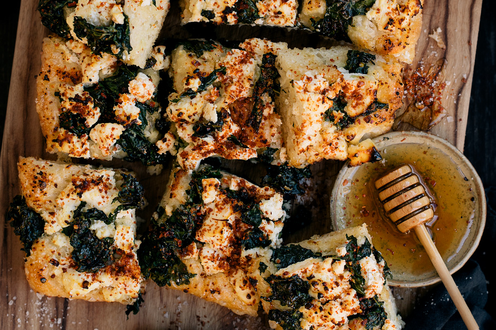 Kale & Ricotta Focaccia with Chili & Honey  |  Gather & Feast