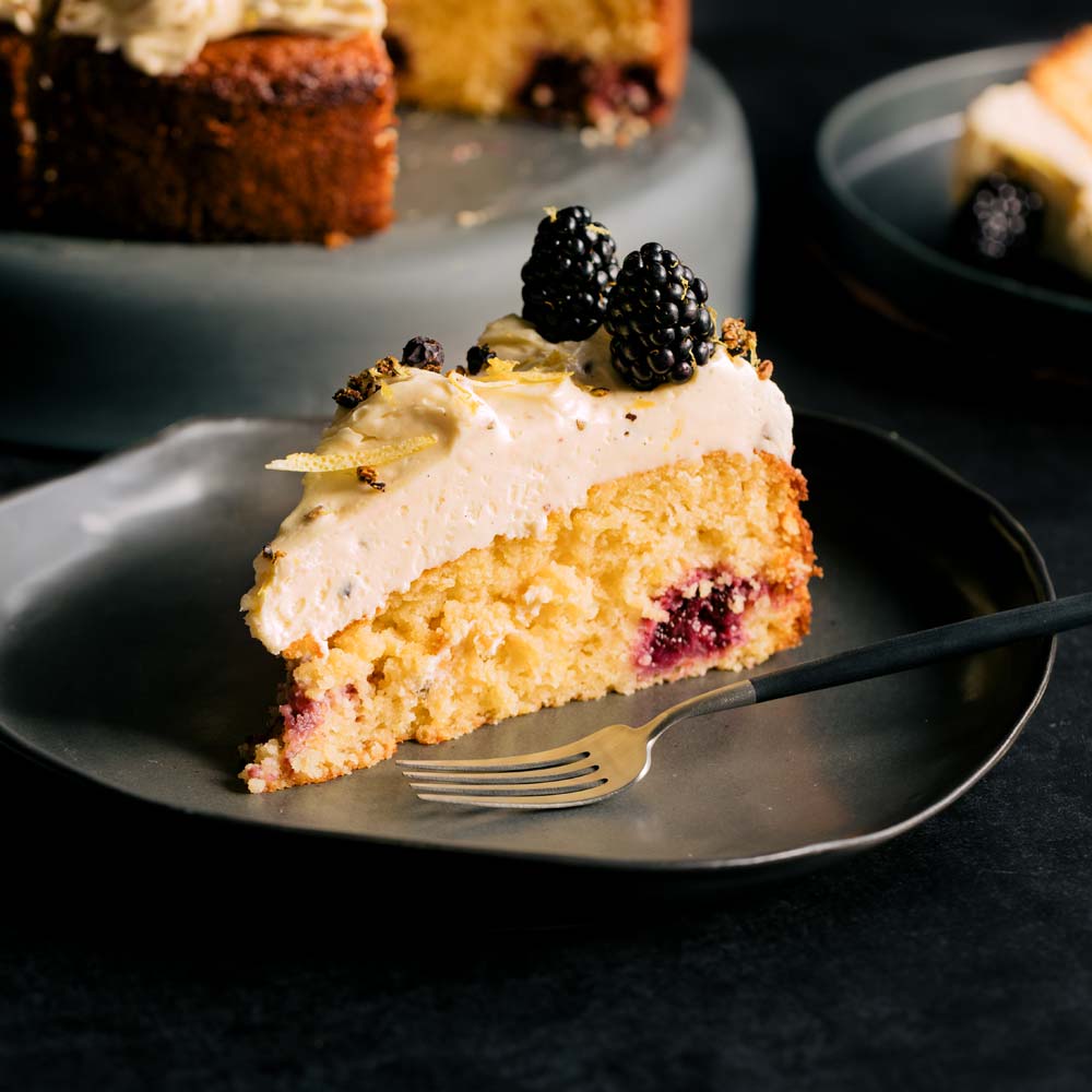 Lemon & Blackberry Cake with Vanilla & Juniper Frosting  |  Gather & Feast