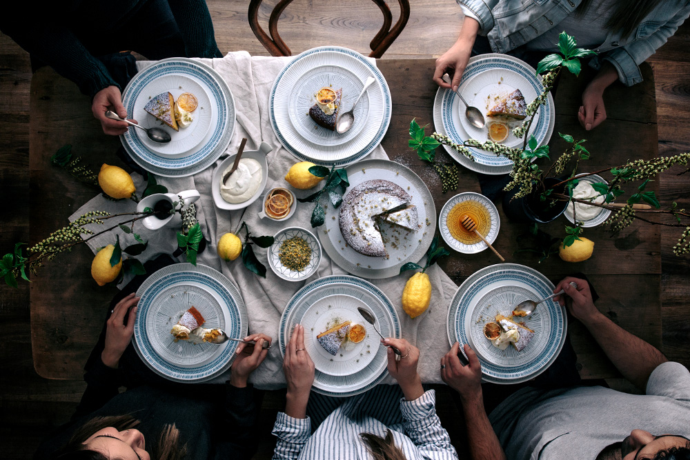 Lemon, Olive Oil Vanilla Cake with Yoghurt Cream & Chamomile  |  Gather & Feast