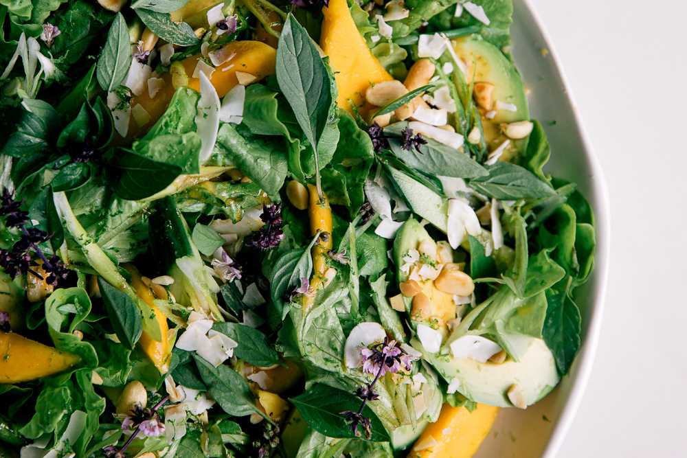 Mango & Avocado Salad with Toasted Coconut & Thai Basil  |  Gather & Feast