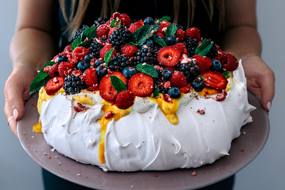 Mega Berry Pavlova with Lemon Curd & Fresh Mint  |  Gather & Feast