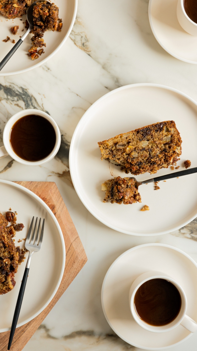 Pear, Dark Chocolate & Caramelised Pecan Cake  |  Gather & Feast