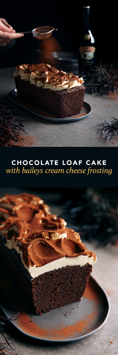 Rich Chocolate Loaf Cake with Baileys Cream Cheese Frosting  |  Gather & Feast
