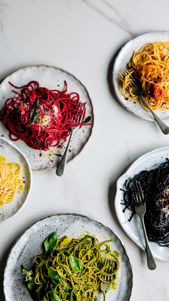 Roasted Beetroot & Thyme Spaghetti with Olive Oil Toasted Walnuts & Sage  |  Gather & Feast