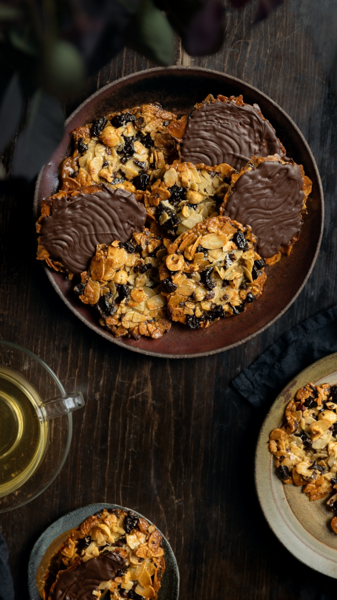 Roasted Hazelnut, Almond & Sour Cherry Florentines | Gather & Feast