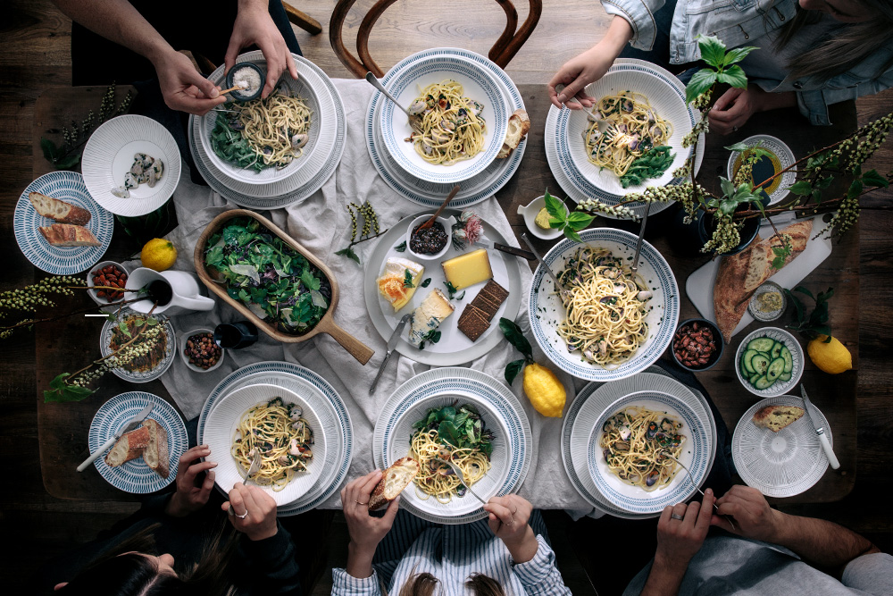 Spaghetti with Fresh Clams, Chili & Roasted Almonds  |  Gather & Feast