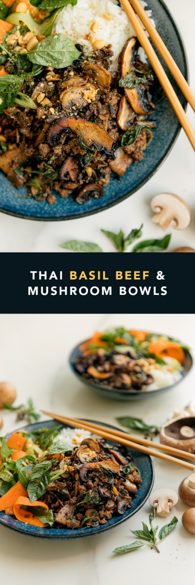 Thai Basil Beef & Mushroom Bowls | Gather & Feast