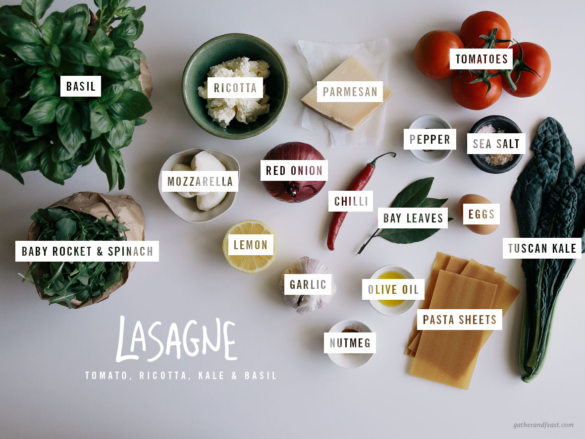 Tomato, Ricotta, Kale & Basil Lasagna  |  Gather & Feast