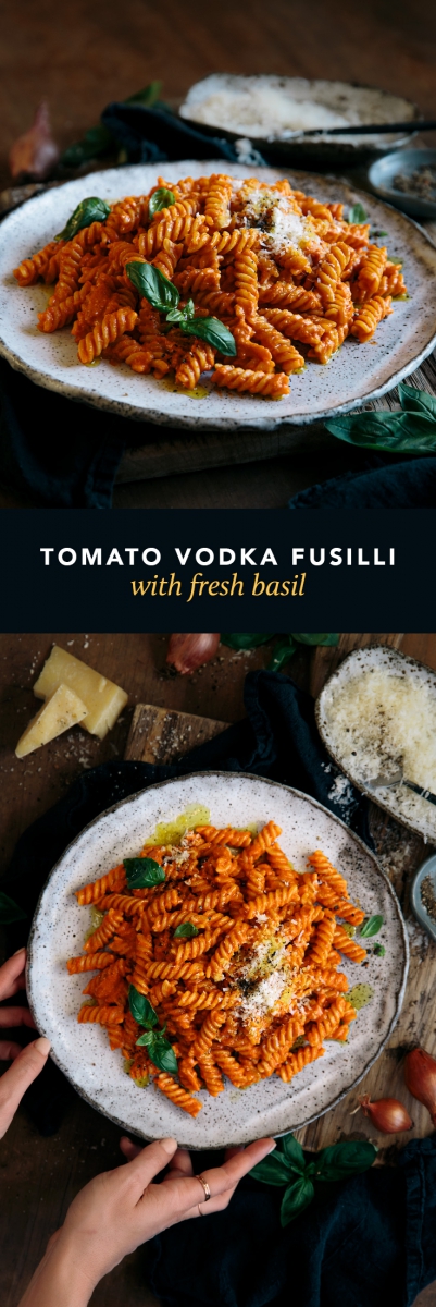 Tomato Vodka Fusilli with Fresh Basil  |  Gather & Feast