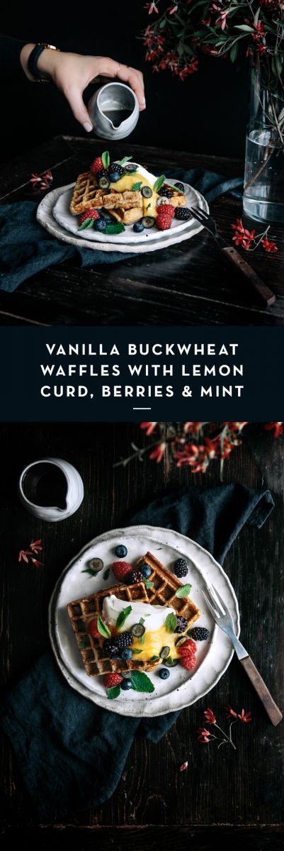 Vanilla Buckwheat Waffles with Lemon Curd, Fresh Berries & Mint  |  Gather & Feast