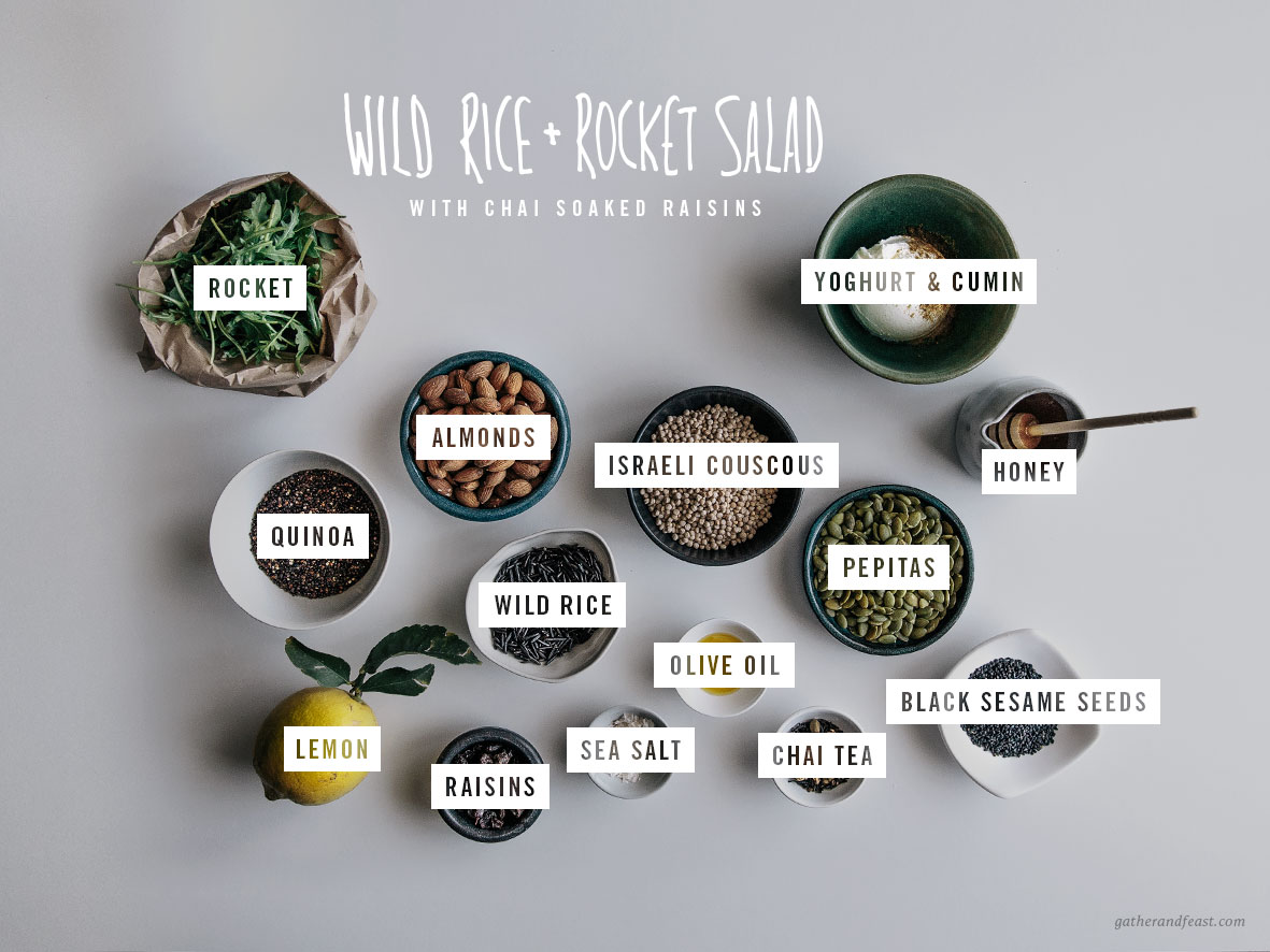 Wild Rice & Rocket Salad with Chai Soaked Raisins  |  Gather & Feast