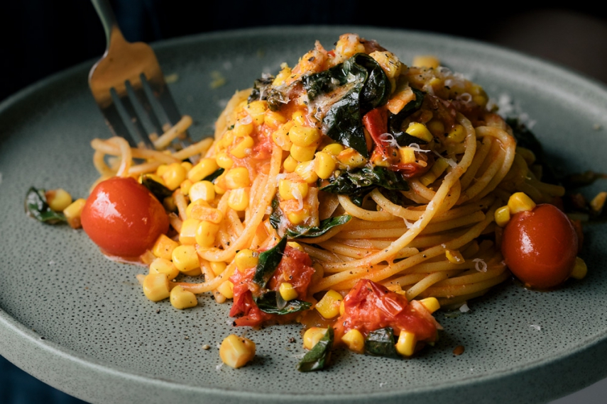 Cherry+Tomato+%26+Fresh+Corn+Spaghetti+with+Basil+%26+Lemon++%7C++Gather+%26+Feast