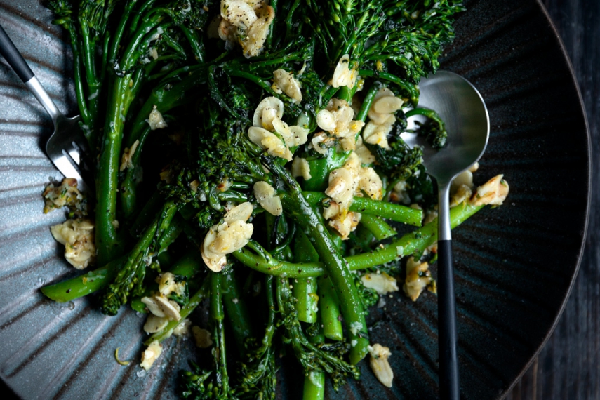 Garlic+Butter+Broccolini+with+Toasted+Almonds++%7C++Gather+%26+Feast