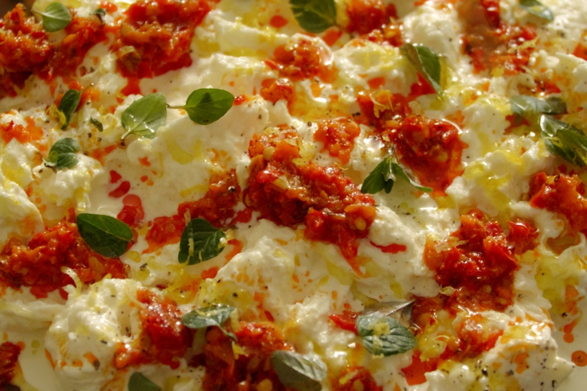 Homemade+Stracciatella+with+La+Bomba+Calabrese%2C+Fresh+Oregano+%26+Lemon+%7C+Gather+%26+Feast