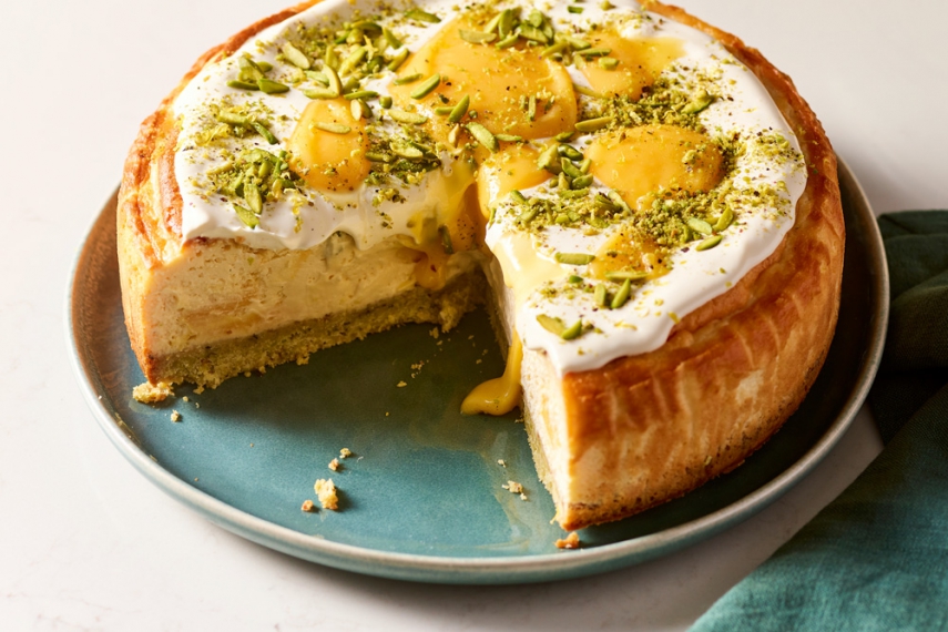 Lemon+%26+Pistachio+Baked+Cheesecake+%7C+Gather+%26+Feast