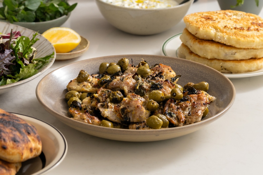 Lemon%2C+Green+Olive+%26+Oregano+Chicken+with+Olive+Oil+Flatbreads+%7C+Gather+%26+Feast