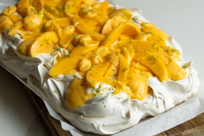 Fresh+Mango+%26+Mango+Curd+Sheet-Style+Pavlova+%7C+Gather+%26+Feast