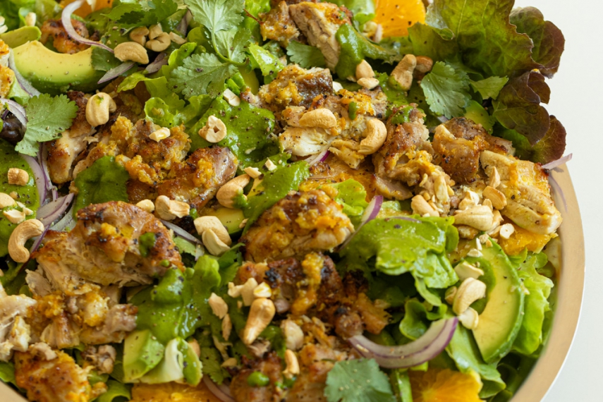 Orange%2C+Ginger+%26+Garlic+Chicken+with+Zingy+Coriander+Vinaigrette+on+a+Butter+Lettuce%2C+Avocado+%26+Orange+Salad+%7C+Gather+%26+Feast