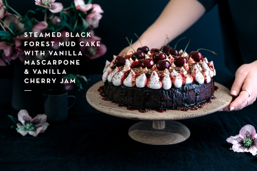 Steamed+Black+Forest+Mud+Cake+with+Vanilla+Mascarpone+%26+Vanilla+Cherry+Jam++%7C++Gather+%26+Feast