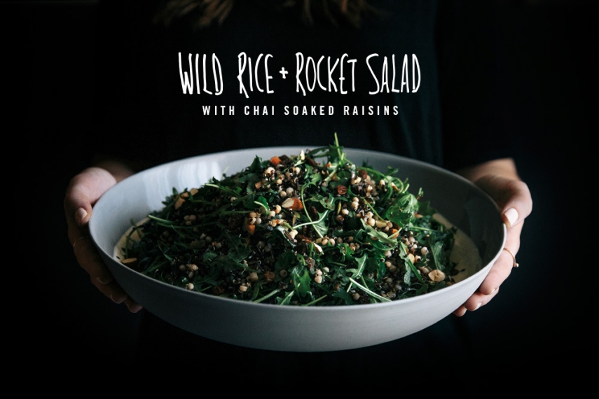 Wild+Rice+%26+Rocket+Salad+with+Chai+Soaked+Raisins++%7C++Gather+%26+Feast
