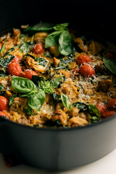 Buttered+Tomato%2C+Basil+%26+Chicken+Orzo+Bake++%7C++Gather+%26+Feast