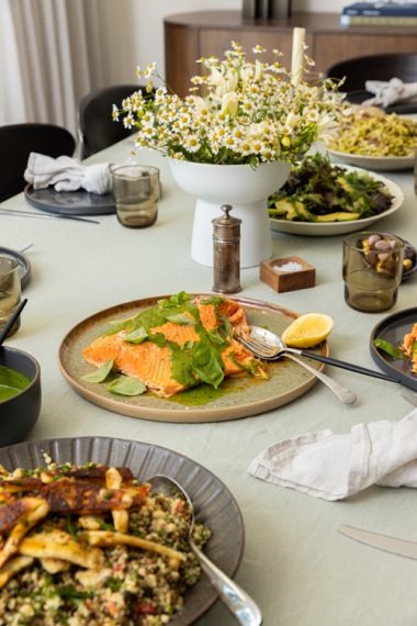 Citrus+%26+Olive+Oil+Slow-Baked+Salmon+with+Basil+Vinaigrette+%7C+Gather+%26+Feast