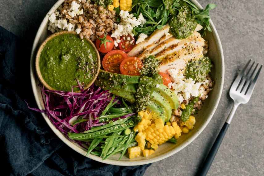 Farro%2C+Lentil+%26+Lemon+Pepper+Chicken+Nourishing+Bowls+with+a+Fresh+Basil+Vinaigrette++%7C++Gather+%26+Feast