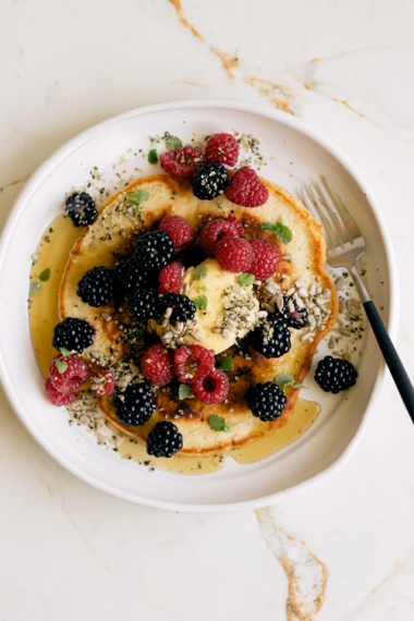 Blackberry+Buttermilk+Pancakes+Topped+with+Raspberries+%26+Blackberries%2C+Pure+Maple+Syrup+%26+Seeds++%7C++Gather+%26+Feast