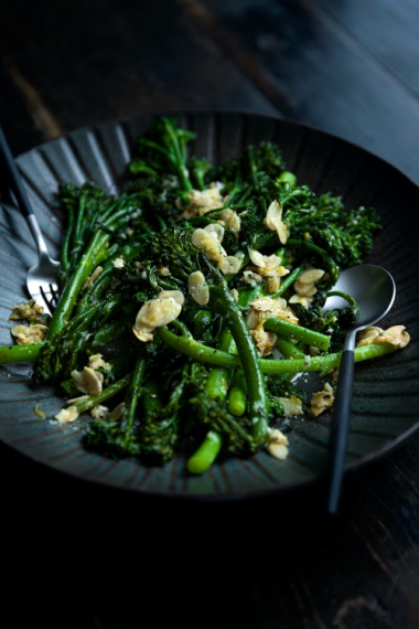 Garlic+Butter+Broccolini+with+Toasted+Almonds++%7C++Gather+%26+Feast