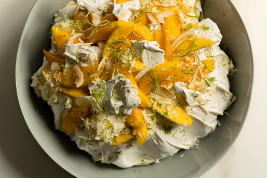 Mango%2C+Lime+%26+Toasted+Coconut+Smashed+Pavlova+with+White+Chocolate++%7C++Gather+%26+Feast