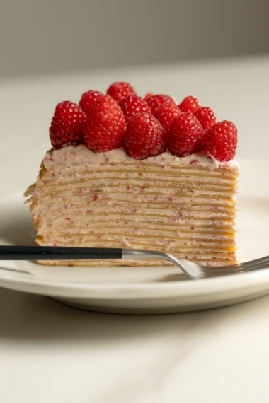 Raspberry+Crepe+Cake+%7C+Gather+%26+Feast