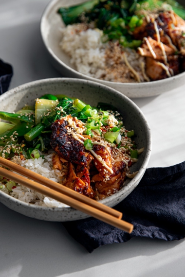 Teriyaki+Salmon+Bowls+with+Ginger+Sesame+Greens+%26+Coconut+Rice++%7C++Gather+%26+Feast