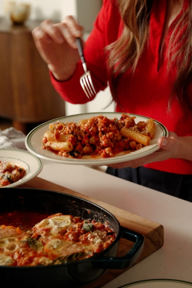 Tomato%2C+Basil%2C+Chicken+%26+Chickpea+One-Pan+Sauce+with+Pasta+%7C+Gather+%26+Feast