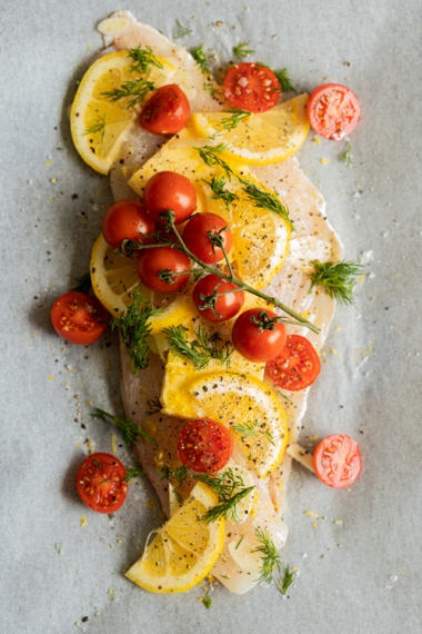 Butter+Baked+Fish+with+Lemon%2C+Tomato+%26+Dill++%7C++Gather+%26+Feast