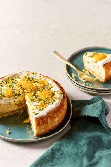 Lemon+%26+Pistachio+Baked+Cheesecake+%7C+Gather+%26+Feast