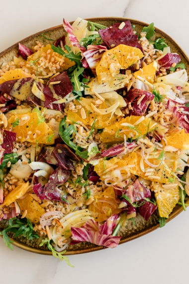 Radicchio%2C+Farro+%26+Fennel+Salad+with+Orange%2C+Toasted+Almonds+%26+a+Honey+Mustard+Tahini+Dressing++%7C++Gather+%26+Feast