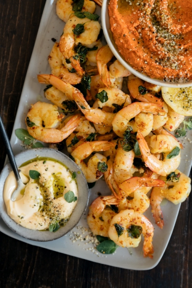 Romesco+with+Lemon+%26+Fresh+Oregano+Pan-fried+Prawns+%7C+Gather+%26+Feast