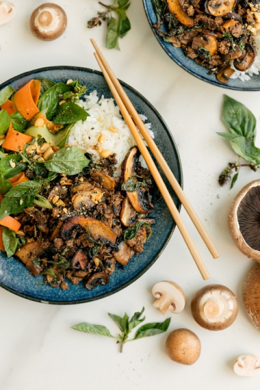 Thai+Basil+Beef+%26+Mushroom+Bowls+%7C+Gather+%26+Feast